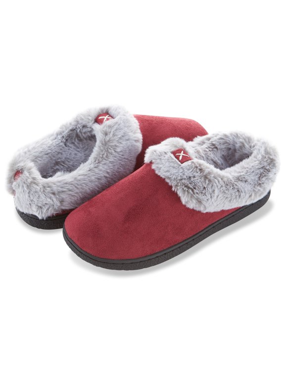 Women’s Microsuede Closed Back Clog Slipper with “X” Patch