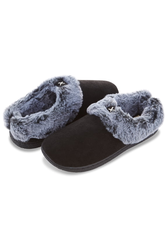 Women’s Microsuede Closed Back Clog Slipper with “X” Patch