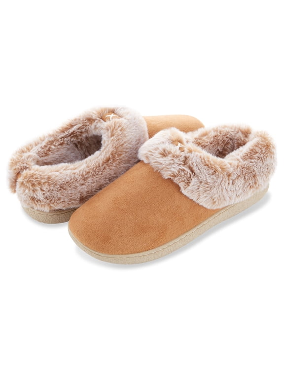 Women’s Microsuede Closed Back Clog Slipper with “X” Patch