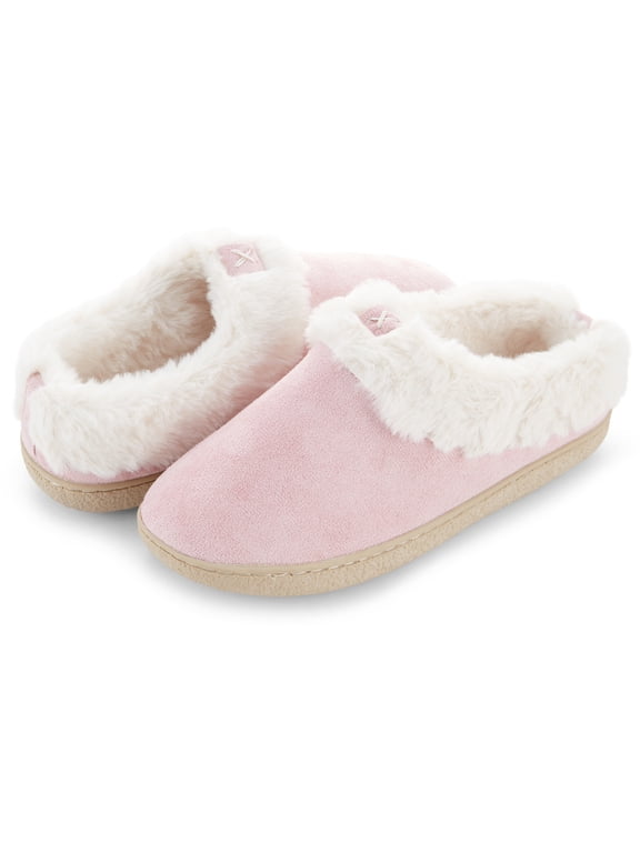 Women’s Microsuede Closed Back Clog Slipper with “X” Patch