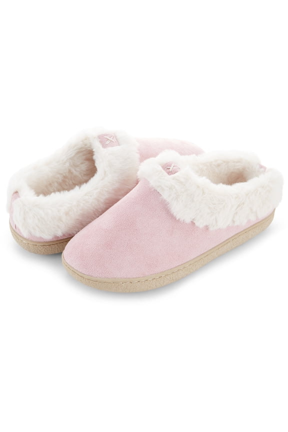 Women’s Microsuede Closed Back Clog Slipper with “X” Patch