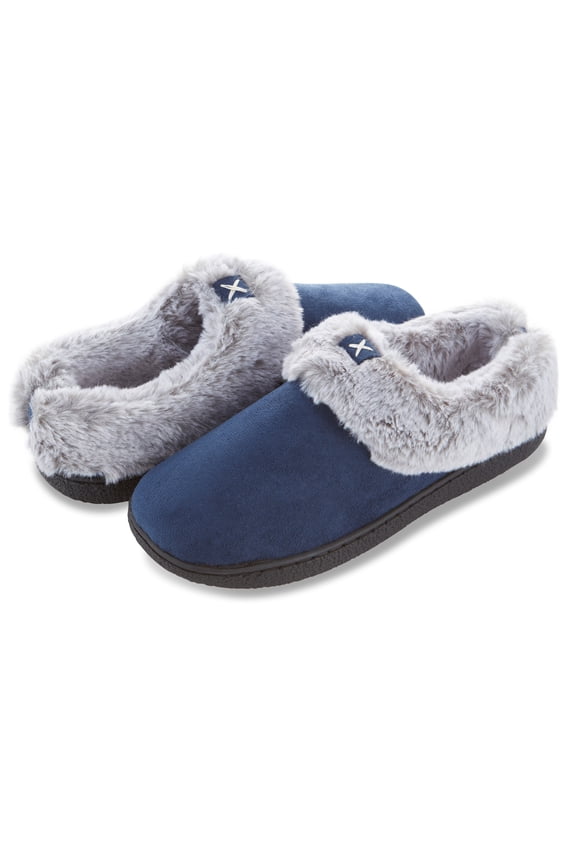 Women’s Microsuede Closed Back Clog Slipper with “X” Patch