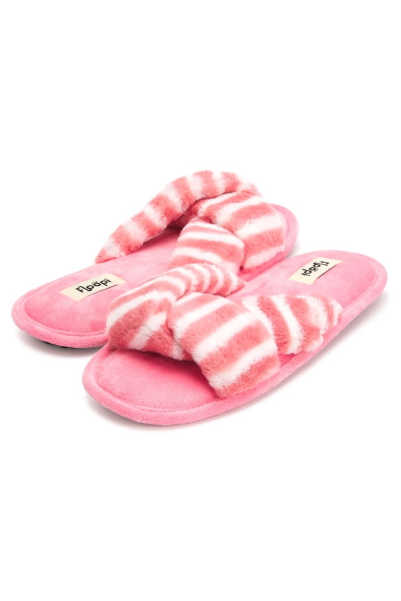 Women's Open Toe Memory Foam Criss Cross Soft Velour Slipper