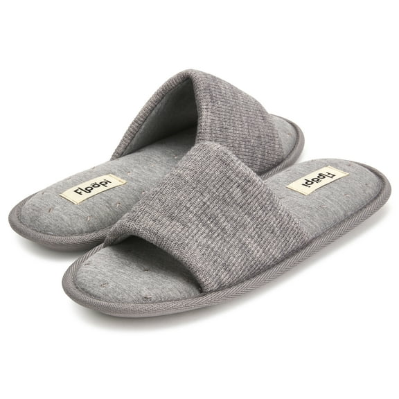 Floopi Women's Open Toe Soft Knit Slide W/Embroidery Stitch Jersey Insole Memory Foam Slipper