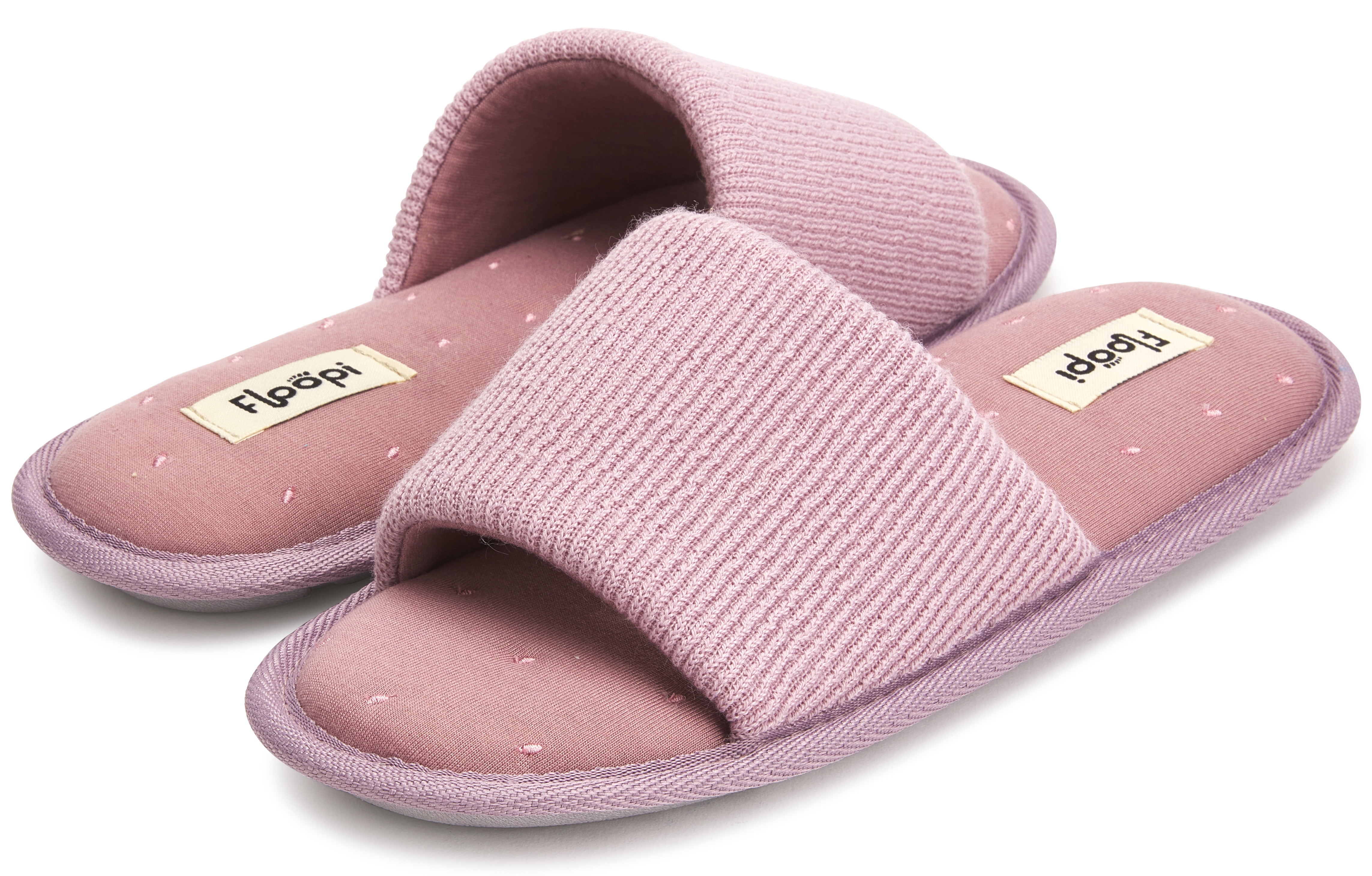 Floopi Women s Open Toe Soft Knit Slide W Embroidery Stitch Jersey