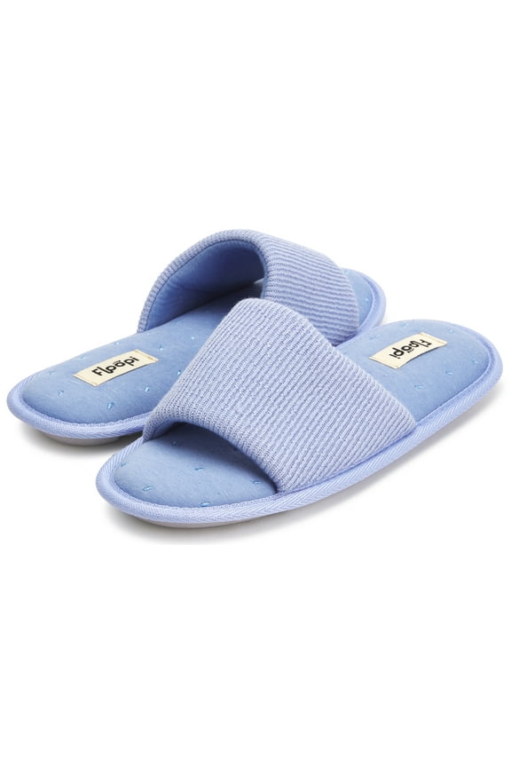 Women's Open Toe Soft Knit Slide W/Embroidery Stitch Jersey Insole Memory Foam Slipper