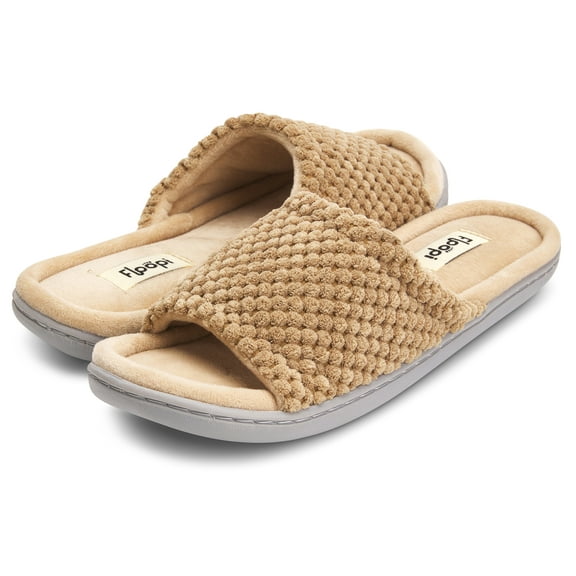 Floopi Women's Popcorn Slide Slipper W/Velour Insole Open Toe Slipper W/ Memory Foam