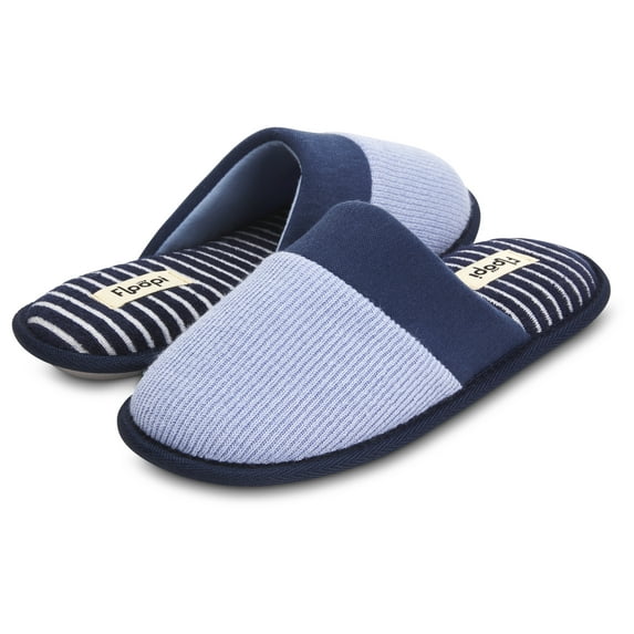 Floopi Women's Soft Knit Closed Toe Slipper W/Terry Insole & Linen Collar Trim Slipper W/ Memory Foam