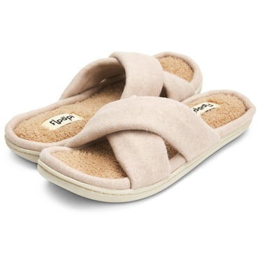 Floopi Women's Ultra Soft Padded Felt Criss Cross Slide W/French Terry Memory Foam Slipper