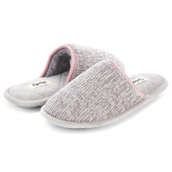 Floopi Womens Chenille Scuff Indoor/Outdoor Memory Foam Slippers