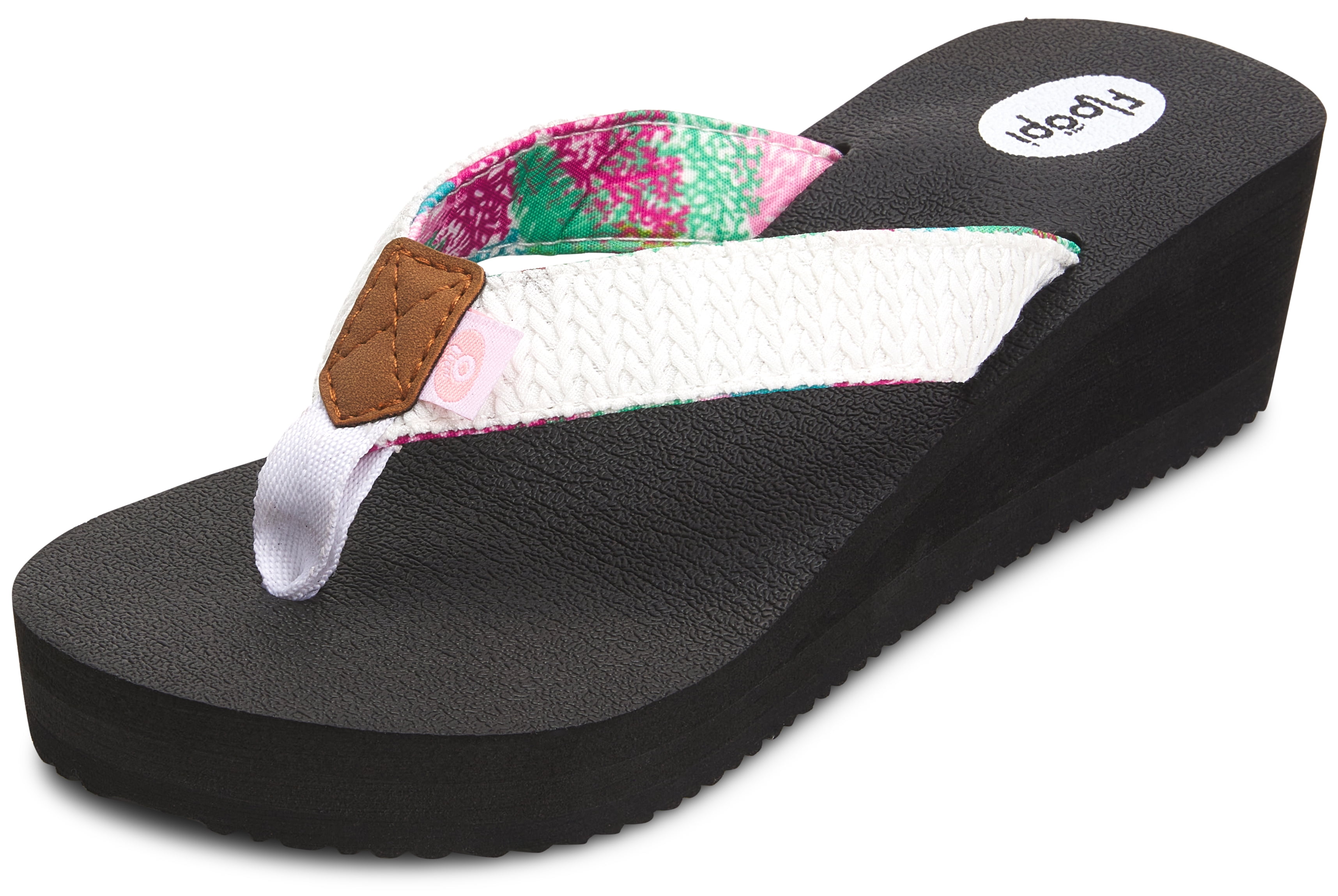 Floopi Womens High Heel Thong Flip Flop Wedge Sandals w/ Comfort