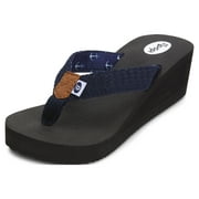Floopi Womens High Heel Thong Flip Flop Wedge Sandals w/ Comfort Yoga Mat Footbed
