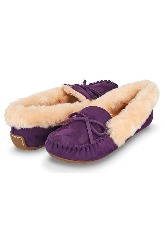 Womens Indoor/Outdoor Basic Memory Foam Moccasin Slipper W/Faux Fur Collar