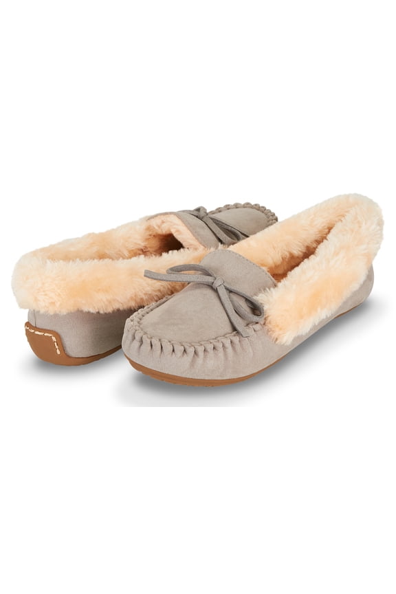 Womens Indoor/Outdoor Basic Memory Foam Moccasin Slipper W/Faux Fur Collar