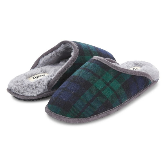 Floopi Womens Plaid Scuff Indoor/Outdoor Memory Foam Slippers W/Memory Foam