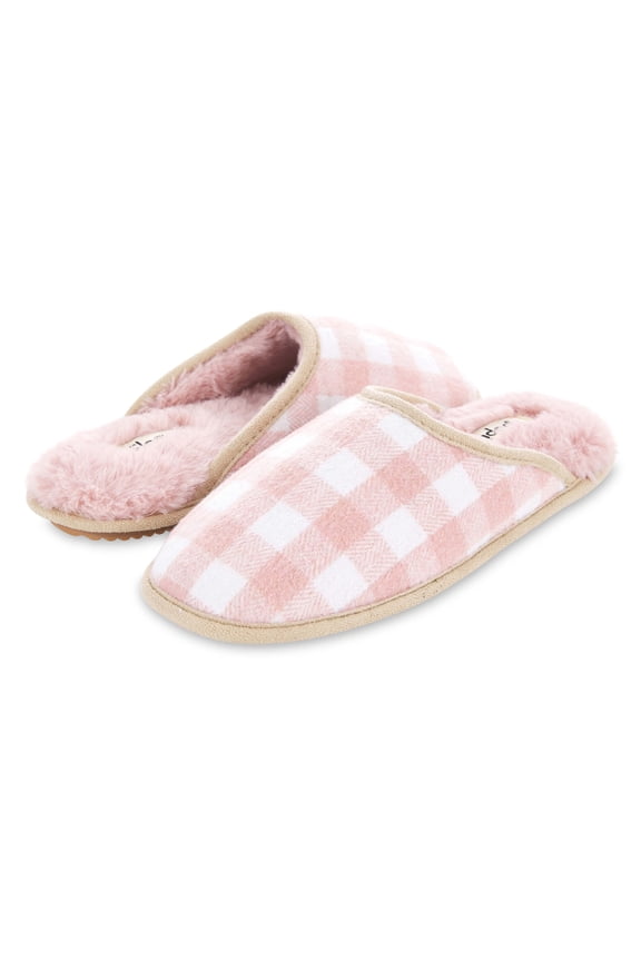 Womens Plaid Scuff Indoor/Outdoor Memory Foam Slippers W/Memory Foam