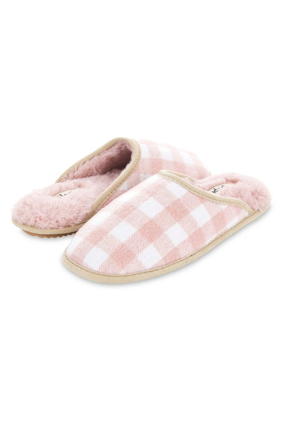 Womens Plaid Scuff Indoor/Outdoor Memory Foam Slippers W/Memory Foam