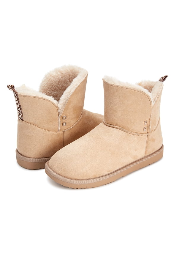 Womens Warm Winter Boots Ankle/Bootie Classic Vegan Suede Faux Fur Snow Boots (11, Sand-210)