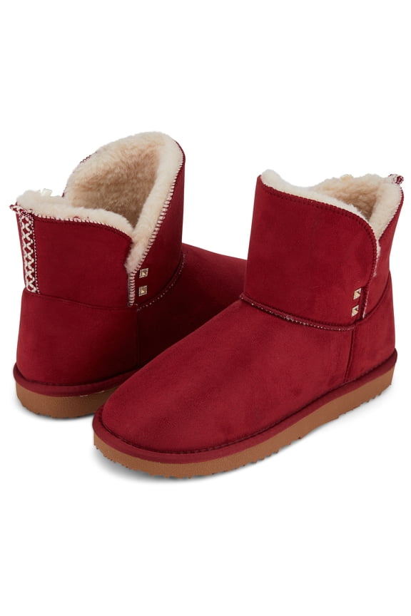 Womens Warm Winter Boots Ankle/Bootie Classic Vegan Suede Faux Fur Snow Boots (7, Burgundy-210)