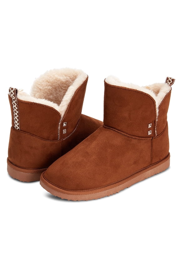Womens Warm Winter Boots Ankle/Bootie Classic Vegan Suede Faux Fur Snow Boots (9, Chestnut-210)