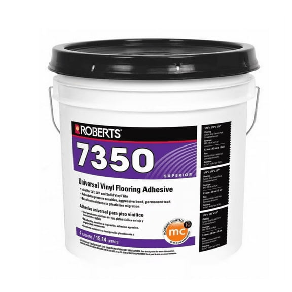 Floor Adhesive, 4 gal, Pail, Off White, Latex Base, Begins to Harden in 40 min