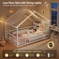 thumbnail image 1 of Floor Bed Twin Size House Shaped Floor Bed with Globe String Lights, Storage Bookshelf, Twin Metal Bed Frame with Door, Safety Guardrail and Side Pockets, Montessori Floor Bed for Bedroom, White, 1 of 10