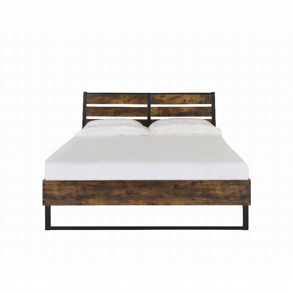 King Size composite wood & metal bed frame no box spring black for master bedroom