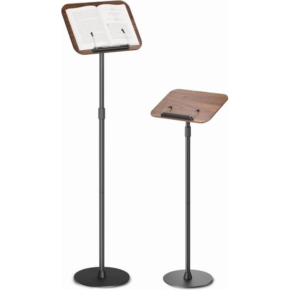 Floor Book Stand, Height Adjustable Reading Stand, Multi-Purpose Book Holder/Laptop Stand/Music Sheet Stand, 180 Tilt Desktop, Heavy-Duty Base, Two-Stage Page Clips for Thick Books