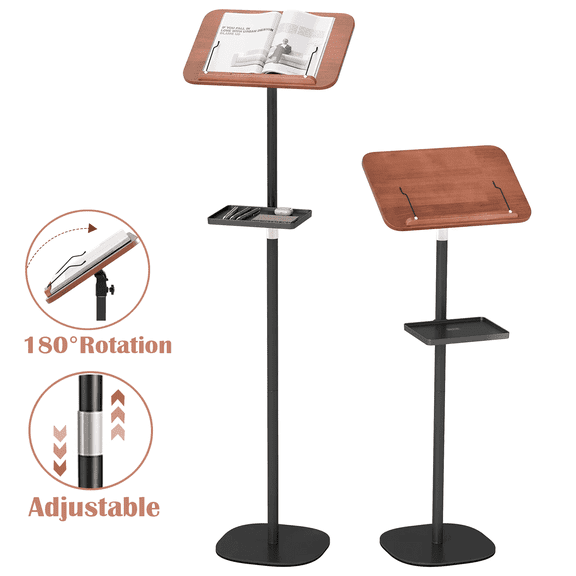 IAJXWI Floor Book Stand for Reading, Adjustment Height Wood Standing Book Stand with Removable Tray, Book Holder with Page Clip