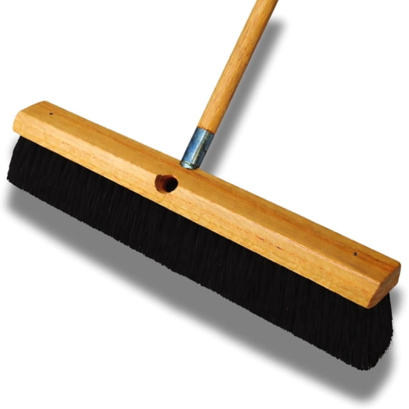 Floor Broom 18 in. with 3 in. Black Horsehair Bristles and 5 ft. Wood Handle for Dry Sweeping Smooth Floors--