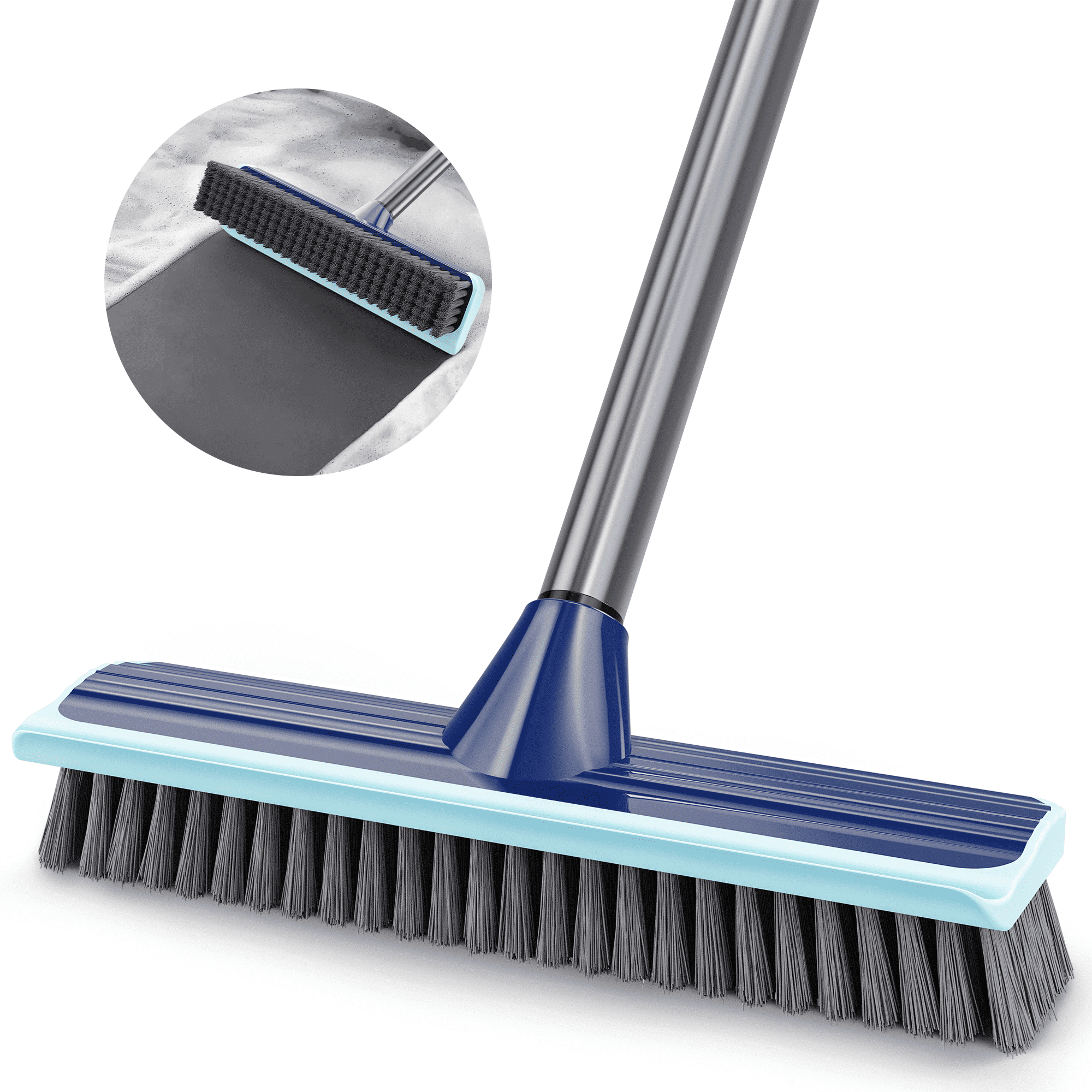 MYSPRI Floor Scrub Brush with Long Handle, 2-in-1 Stiff Bristle & Scraper for Shower, Bathroom, Kitchen, Deck & Tub Cleaning