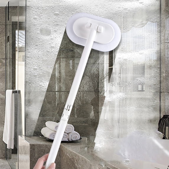 Floor Brush with Long Handle – Hard Bristle Tile and Grout Cleaning Brush for Bathroom Floor, Ceramic Tile Gaps, Household & Commercial Scrubbing Tool, White