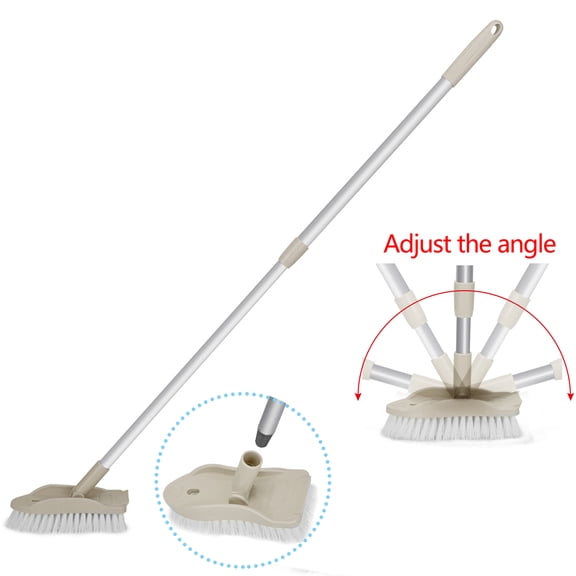 Floor Brush Scrubber With Long Handle Scalable Rotatable Floor Scrub Brush- Shower Cleaning Brush For Bathroom Bathtub Tile Patio Kitchen Wall Deck With Detachable Stiff Bristle Scrub Brush Tools