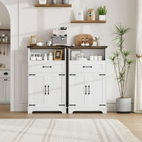 Floor Cabinet, Farmhouse Storage Cabinet with Doors and Drawer, Freestanding Adjustable Shelf Cabinets for Bathroom, Kitchen, Living Room