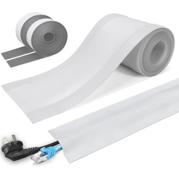 Floor Cable Covers - Oxford Fabric Cord r with Adhesive Hook & Loop,Waterproof Wire Storage Sleeve for Any Floor Surface,Durable Cable Management to Prevent Tripping Hazards (White, 10ft)