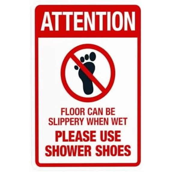 Floor Can Be Slippery When Wet Warning Sign, Pool Rules Security Metal Signs for Home Busines Outdoor Indoor Road Yard Garage Street Wall Caution Decor 8 x 12 Inch