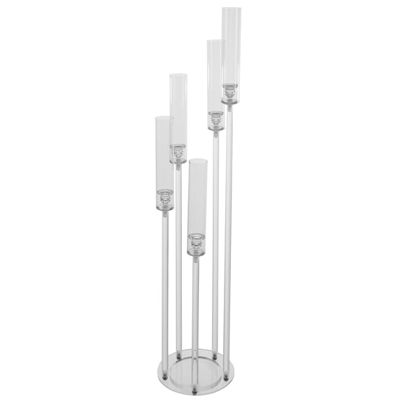 Floor Candelabra, 5-Arm Solid Acrylic Candle Holder with Wind Shield for Flameless LED Candles, Clear Modern Decorative Centerpiece for Wedding, Church