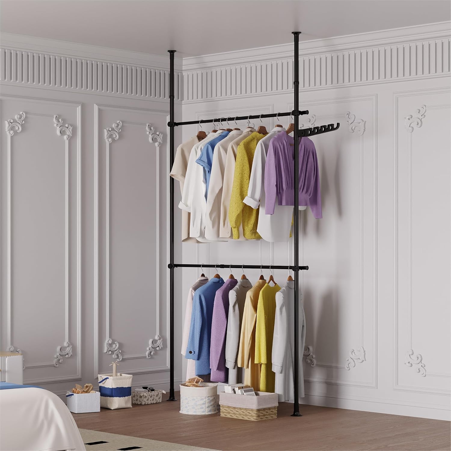 Drying Rack Clothing, 79 Inches Adjustable & Foldable Laundry Drying Rack, Heavy Duty Stainless Steel Clothes Drying Rack With 20 Hooks, 12 Clips, Suitable For Indoor, Outdoor And Balcony.