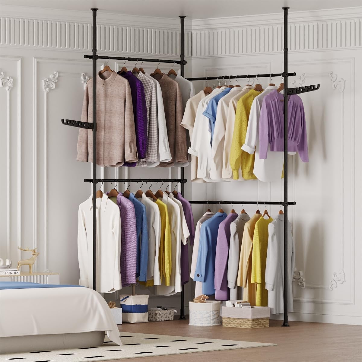 Floor to Ceiling Adjustble Garment Rack, Heavy Duty 2Tier Clothes Rack, Free Standing Clothes