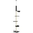 thumbnail image 1 of Floor To Ceiling Cat Tree, 5-Tier Cat Climbing Tower, 95''-106'' Height Adjustable with Carpeted Platforms, Cozy Bed, Hammock, Scratching Post & Toy Ball for Indoor Cats, Dark Gray and Cream, 1 of 8