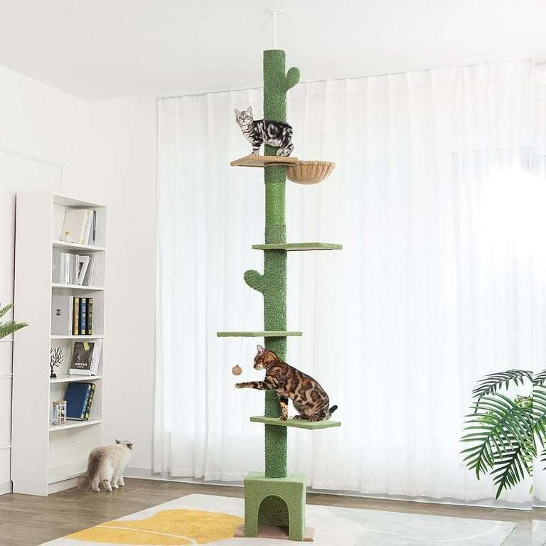 Floor to Ceiling Cat Tree Ajustable Height 82 108 Inches 208 275cm 6 Tiers Tower Fit for 7 9 Feet Ceiling with Cat Condo Hammock and Sisal Covered