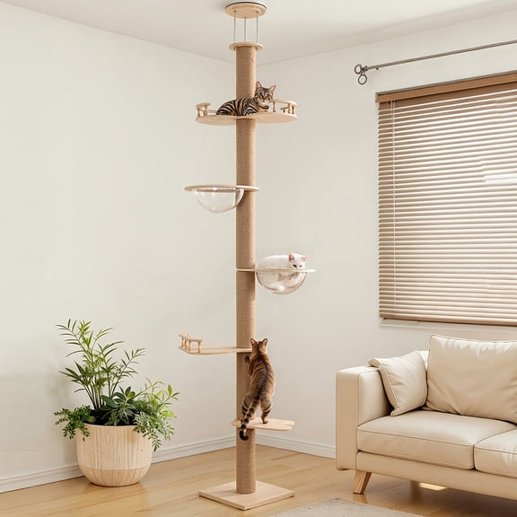 Floor to Ceiling Cat Tree Height(106-112 Inch) Adjustable, Sturdy Tall Cat Tree with 3.5" Thickened Scratching Posts, Floor to Ceiling Cat Tower for Indoor Cats