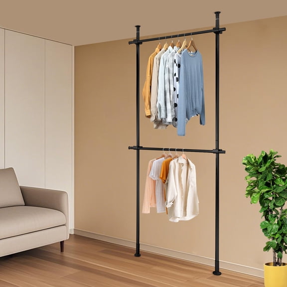 Floor to Ceiling Drying Rack Heavy Duty Tension Pole Clothes Drying Rack with 220 lbs Capacity per Crossbar, Adjustable 43.3-120" Height, No-Drill Laundry Rack for Bedroom Laundry Room