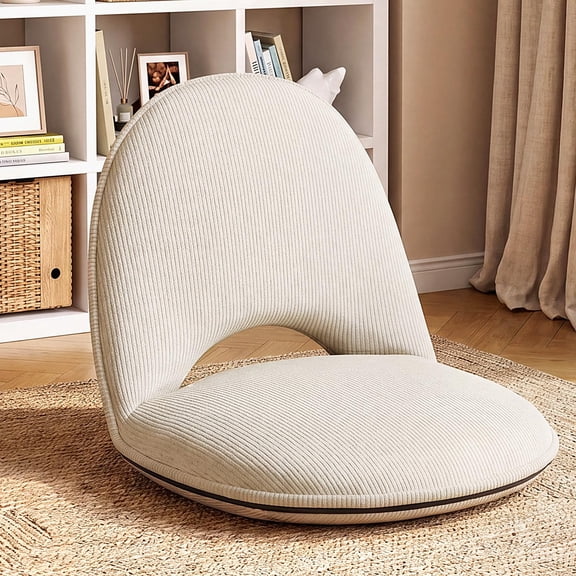Floor Chair with Back Support Adjustable 5 Foldable Position Floor Seat Thick Padded Tatami Seat Flexible Bleacher Recliner for Living Room Beach Bedroom Adults Meditation Reading Gaming(White)