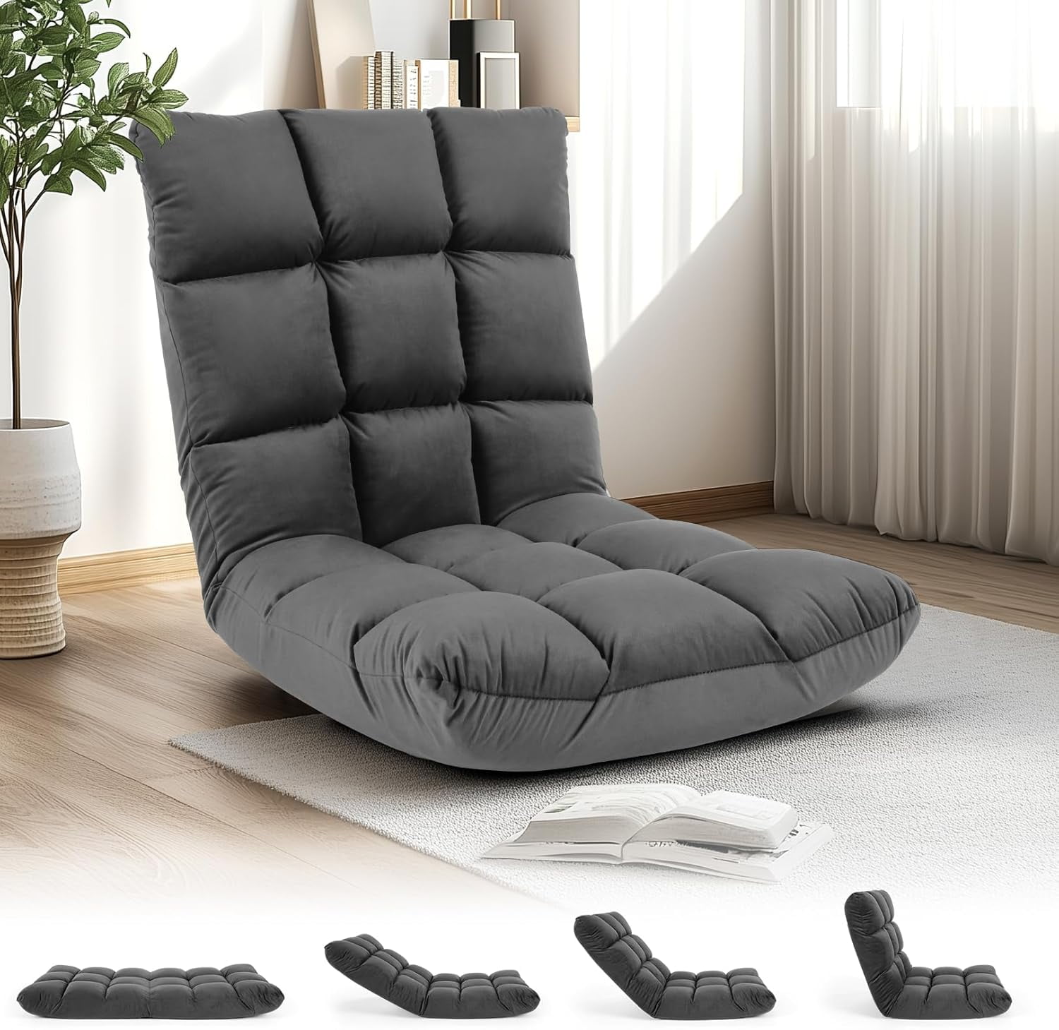Floor Chair with Back Support, Folding Sofa Chair with 14 Adjustable