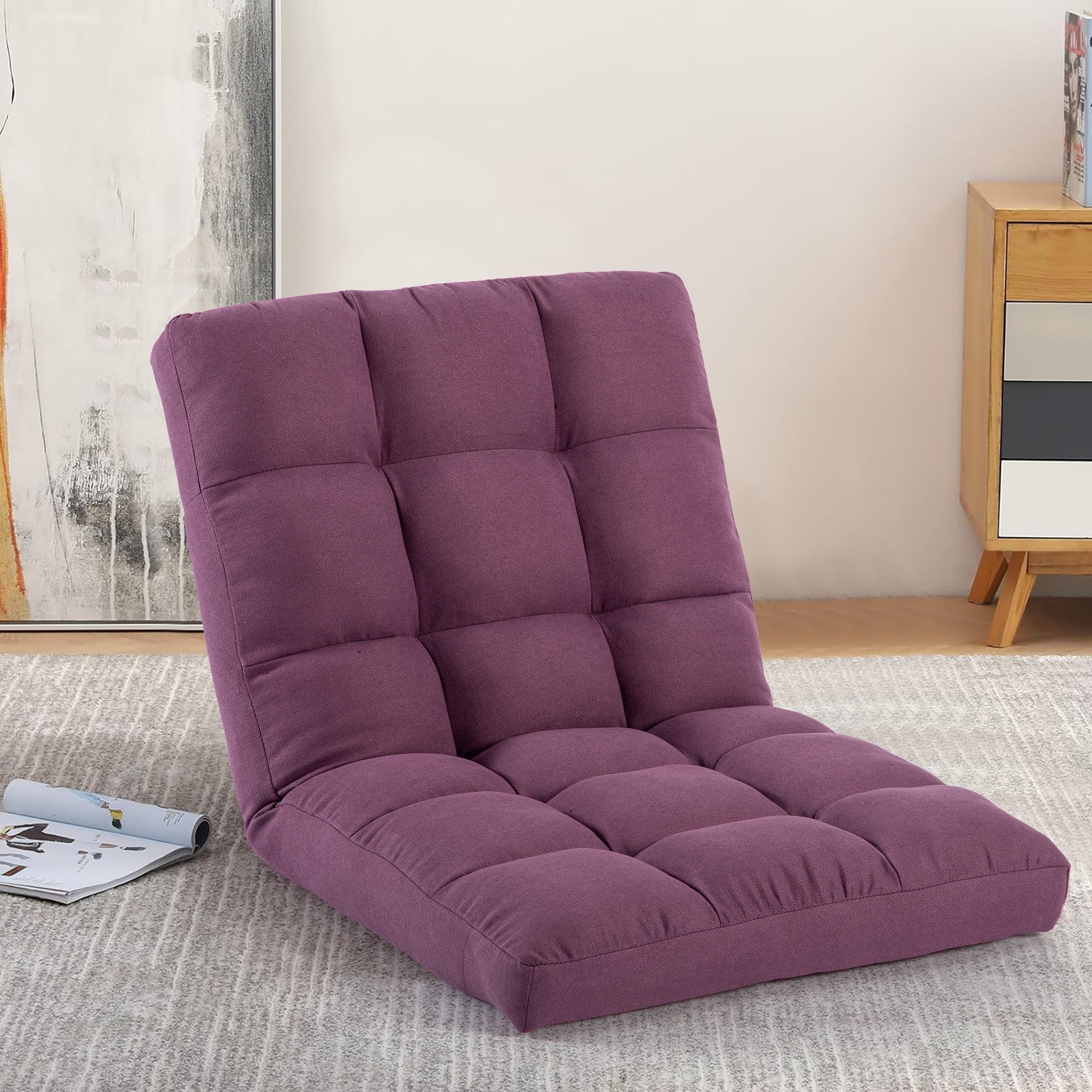 Floor Chair with Back Support, Folding Sofa Chair with 6 Adjustable ...