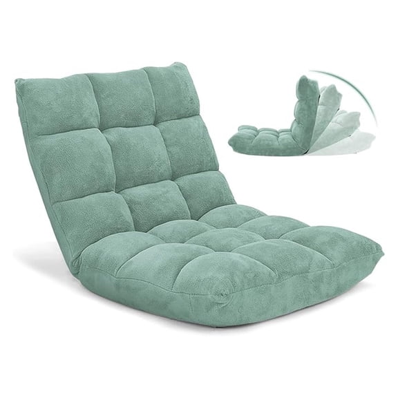 Floor Chair with Back Support, Foldling Gaming Sofa Chair with Comfy Cushion, Adjustable 14-Position Meditation Chairs, Lazy Lounge Recliner Reading Seat for Adults, Kids (Green)