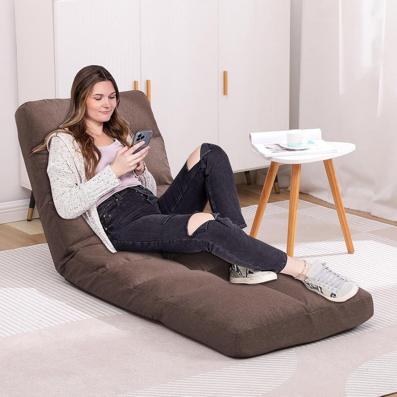 Floor Chair with Footrest Adjustable Backrest with 14 Positions Footrest 5-Position Adjustment Foldable Floor Gaming Chair for Easy Storage Linen Fabirc Chaise Lounge