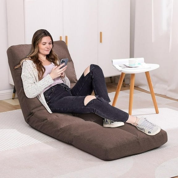 Floor Chair with Footrest Adjustable Backrest with 14 Positions Footrest 5-Position Adjustment Foldable Floor Gaming Chair for Easy Storage Linen Fabirc Chaise Lounge