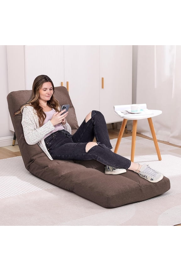 Floor Chair with Footrest Adjustable Backrest with 14 Positions Footrest 5-Position Adjustment Foldable Floor Gaming Chair for Easy Storage Linen Fabirc Chaise Lounge